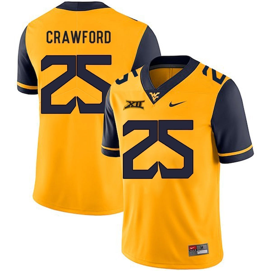 Justin Crawford West Virginia Mountaineers Football Jersey - Yellow