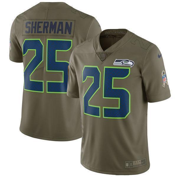 Richard Sherman Seattle Seahawks Salute To Service Limited Jersey - Olive