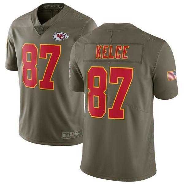 Travis Kelce Kansas City Chiefs Salute To Service Limited Jersey - Olive