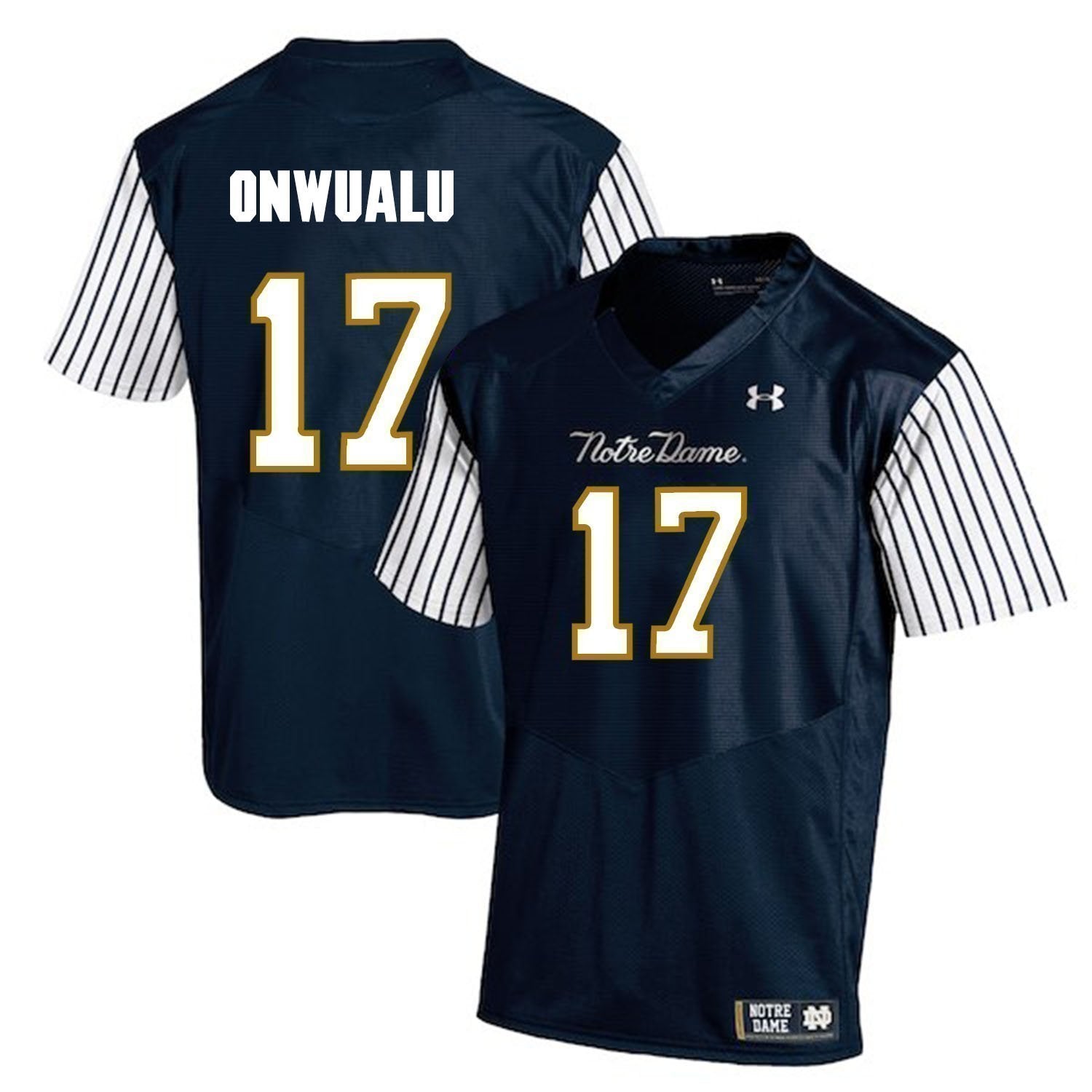 James Onwualu Notre Dame Fighting Irish Football Jersey Navy Stripe