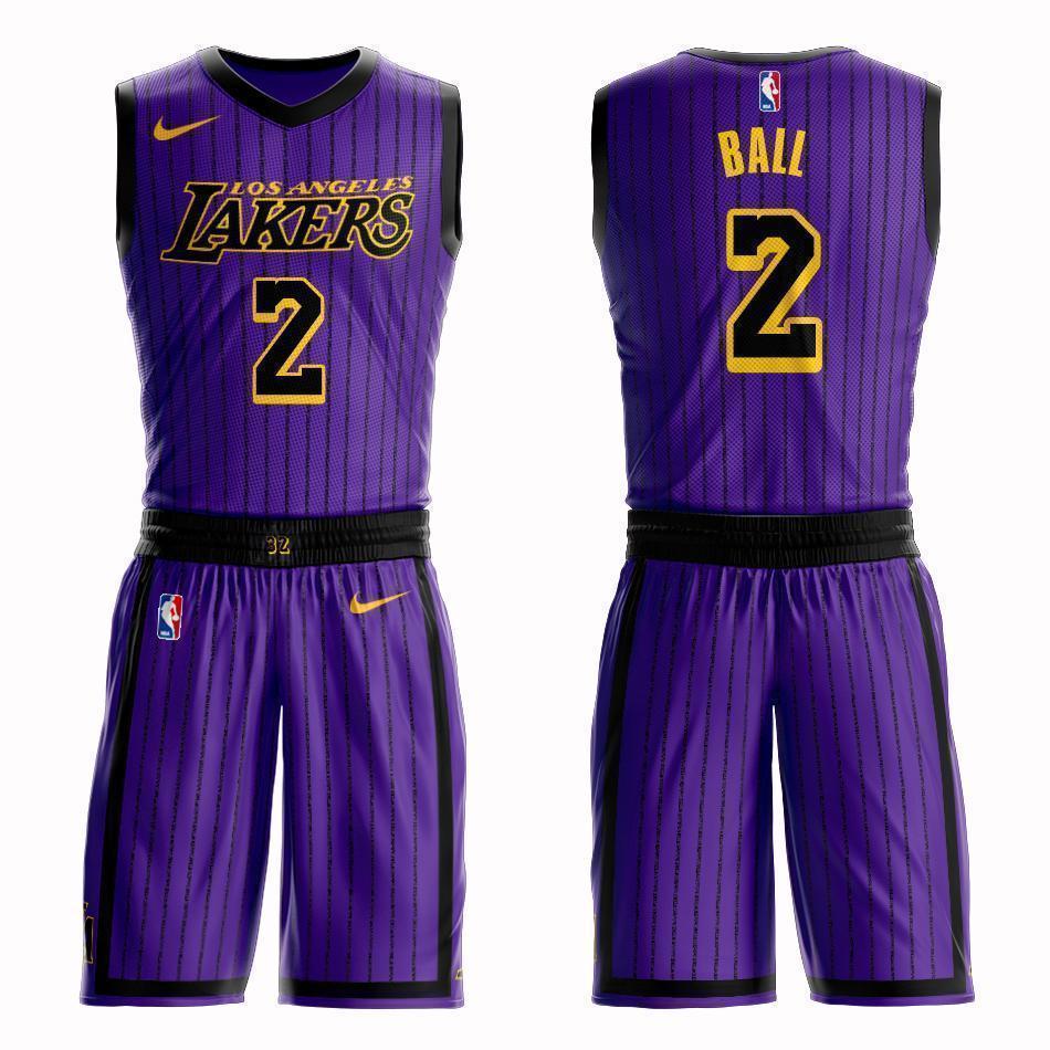 Los Angeles Lakers #2 Lonzo Ball City 2019 Jersey and Pant Set