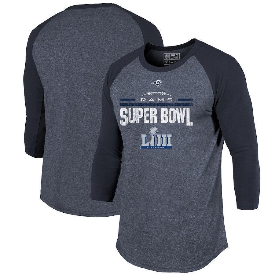 Los Angeles Rams Super Bowl LIII Bound Goal Line Raglan 3/4-Sleeve T-Shirt