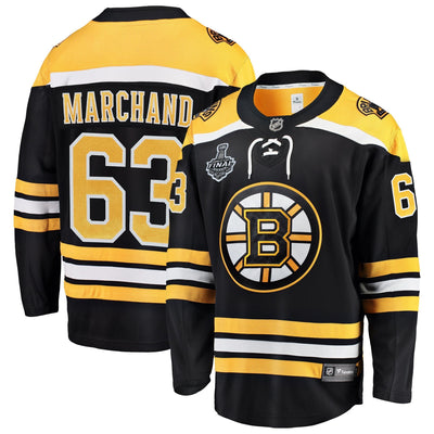 Men s Boston Bruins Brad Marchand Fanatics Branded Black 2019 Stanley Cup Final Bound Home Breakaway Player Jersey Black Yellow