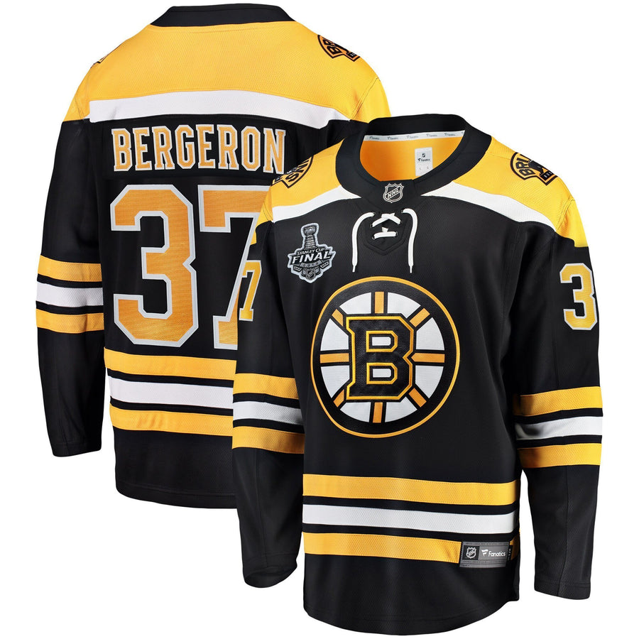 Men s Boston Bruins Patrice Bergeron Fanatics Branded Black 2019 Stanley Cup Final Bound Home Breakaway Player Jersey Black Yellow