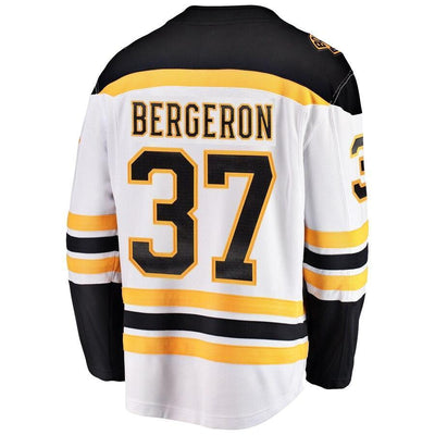 Men s Boston Bruins Patrice Bergeron Fanatics Branded White 2019 Stanley Cup Final Bound Away Breakaway Player Jersey White