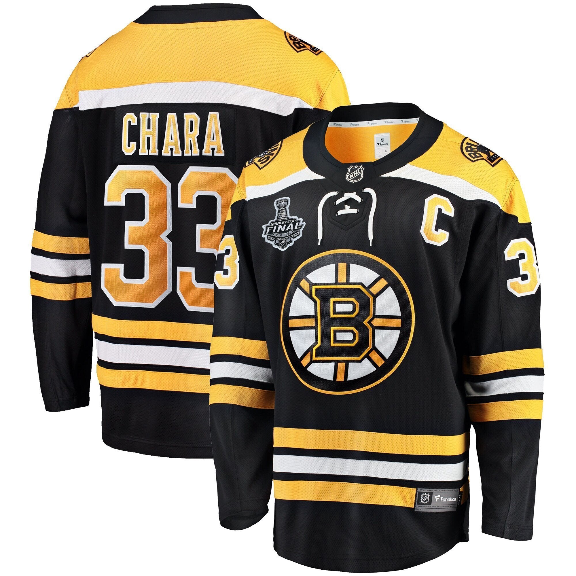 Men s Boston Bruins Zdeno Chara Fanatics Branded Black 2019 Stanley Cup Final Bound Home Breakaway Player Jersey Black Yellow