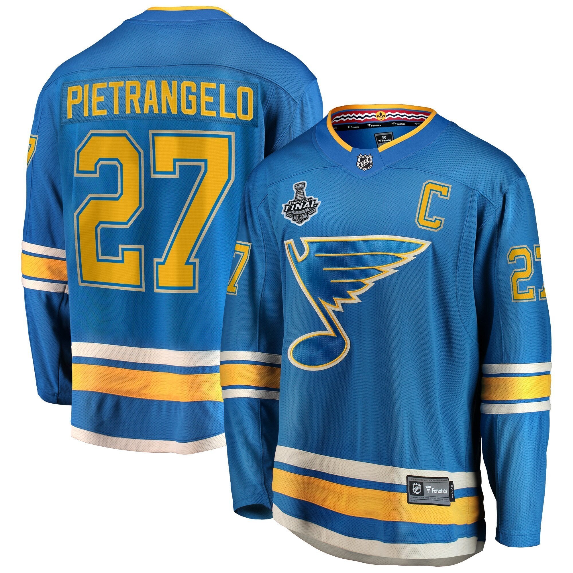 Men s St Louis Blues Alex Pietrangelo Fanatics Branded Blue Alternate 2019 Stanley Cup Final Bound Breakaway Player Jersey