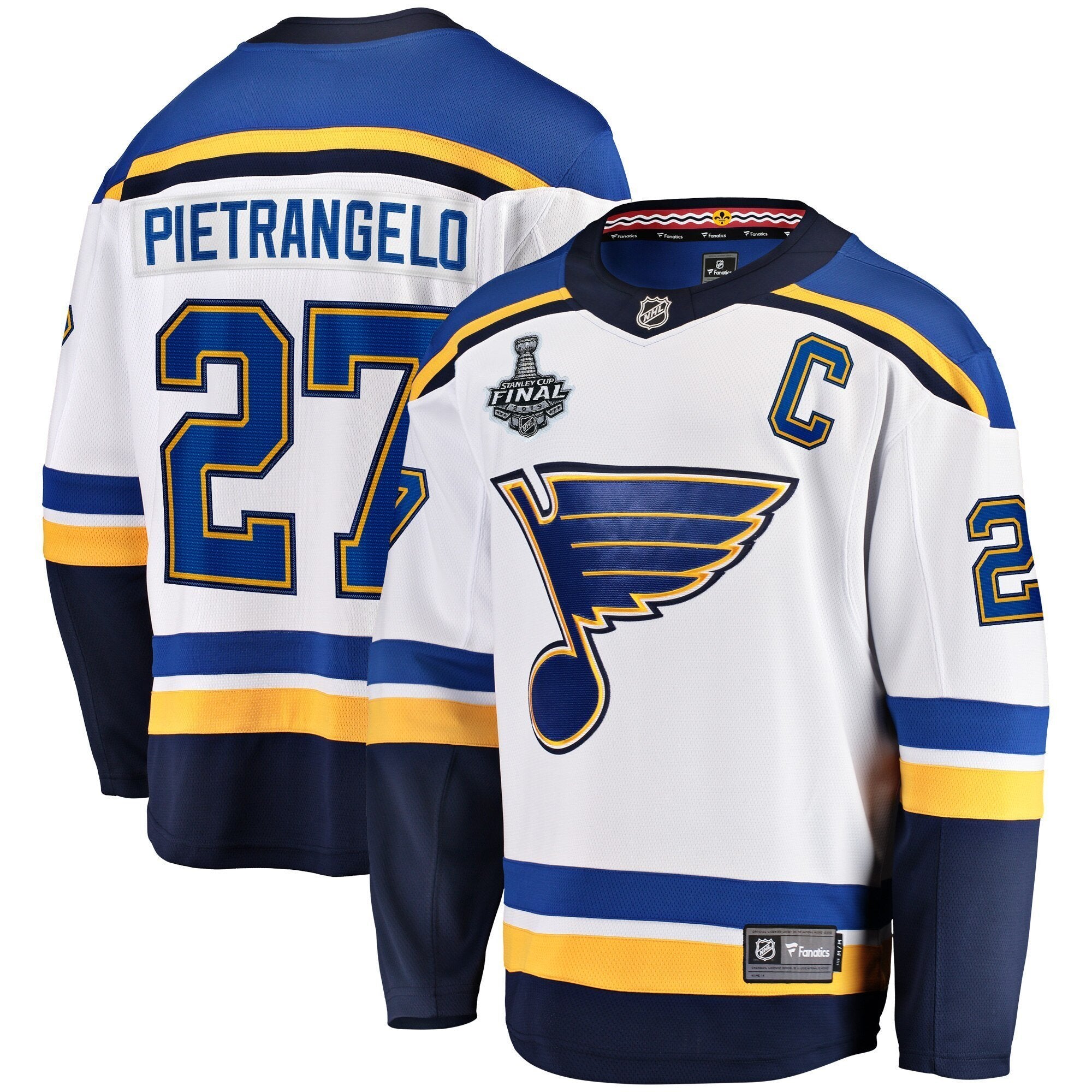 Men s St Louis Blues Alex Pietrangelo Fanatics Branded White Away 2019 Stanley Cup Final Bound Breakaway Player Jersey