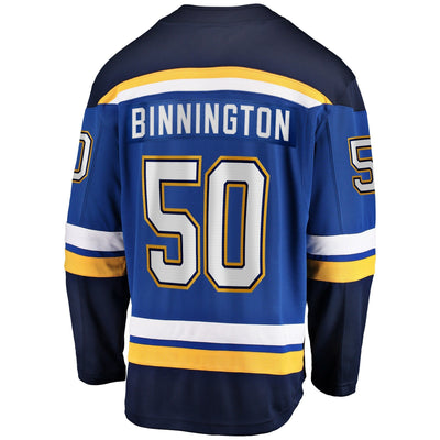 Men s St Louis Blues Jordan Binnington Fanatics Branded Blue Breakaway Home Jersey