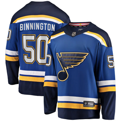 Men s St Louis Blues Jordan Binnington Fanatics Branded Blue Breakaway Home Jersey