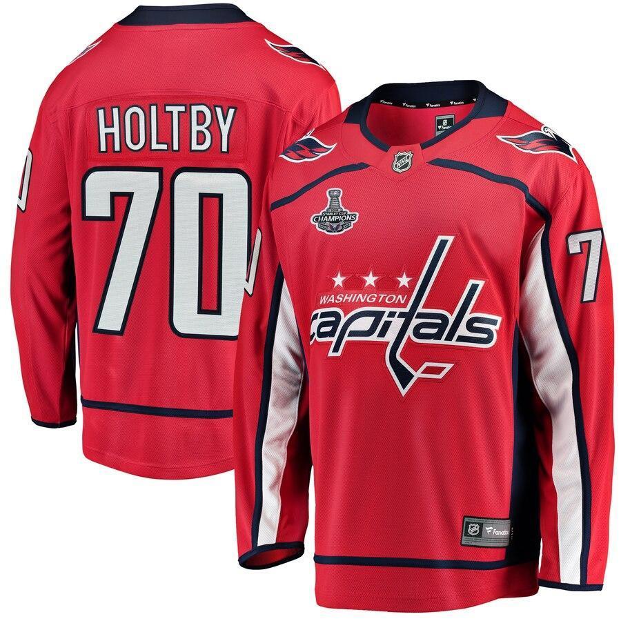 Men s Washington Capitals Braden Holtby Fanatics Branded Red 2018 Stanley Cup Champions Home Breakaway Player Jersey Red