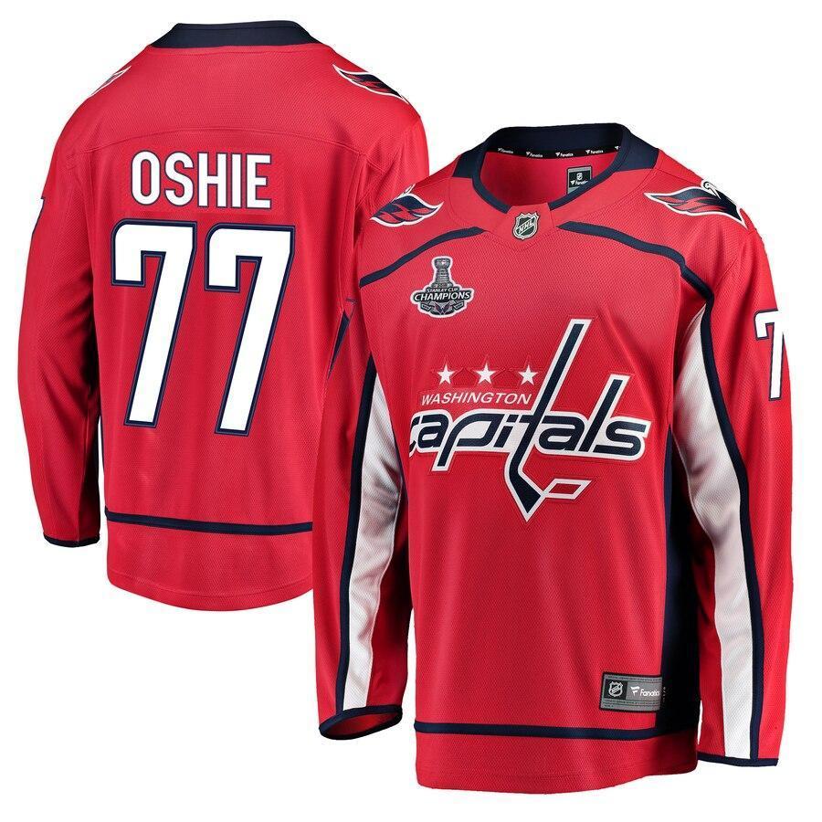 Men s Washington Capitals TJ Oshie Red 2018 Stanley Cup Champions Home Breakaway Player Jersey Red