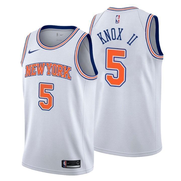New York Knicks #5 Kevin Knox II Statement White Swingman Jersey