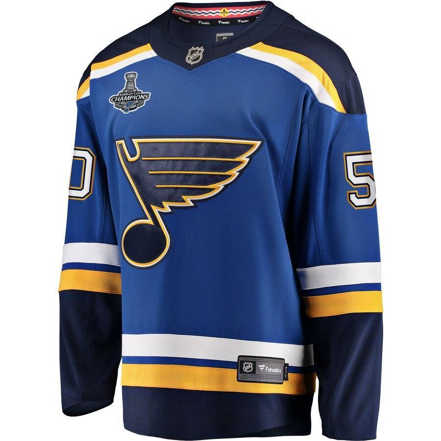 Men's St. Louis Blues Jordan Binnington Fanatics Branded Blue 2019 Stanley Cup Champions Home Breakaway Player Jersey
