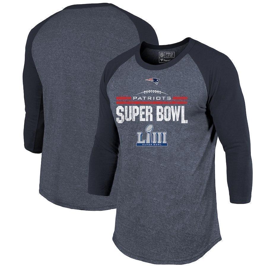 New England Patriots Super Bowl LIII Bound Goal Line Raglan 3/4-Sleeve T-Shirt