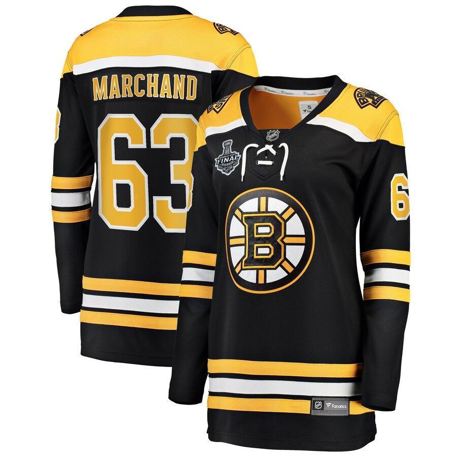 Women s Boston Bruins Brad Marchand Black 2019 Stanley Cup Final Bound Home Breakaway Player Jersey Black Yellow
