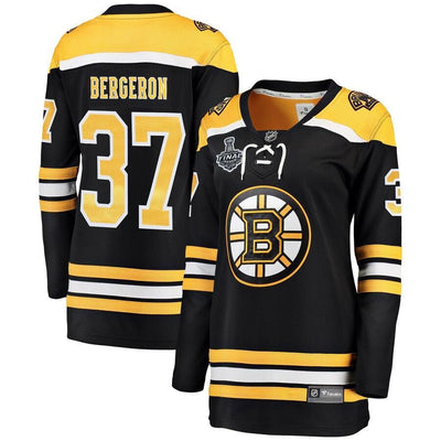 Women s Boston Bruins Patrice Bergeron Black 2019 Stanley Cup Final Bound Home Breakaway Player Jersey Black Yellow