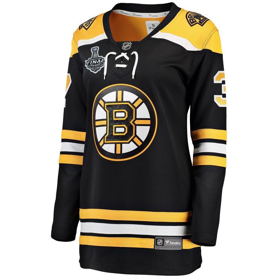 Women s Boston Bruins Patrice Bergeron Black 2019 Stanley Cup Final Bound Home Breakaway Player Jersey Black Yellow