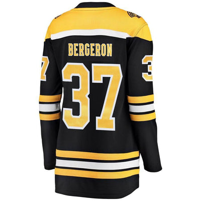 Women s Boston Bruins Patrice Bergeron Black 2019 Stanley Cup Final Bound Home Breakaway Player Jersey Black Yellow