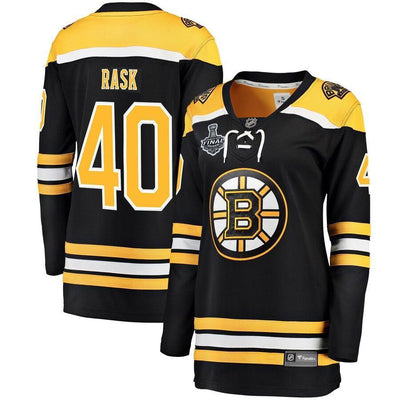 Women s Boston Bruins Tuukka Rask Fanatics Branded Black Home 2019 Stanley Cup Final Bound Breakaway Player Jersey Black Yellow