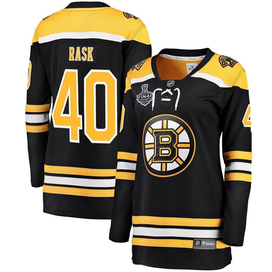 Women s Boston Bruins Tuukka Rask Fanatics Branded Black Home 2019 Stanley Cup Final Bound Breakaway Player Jersey Black Yellow