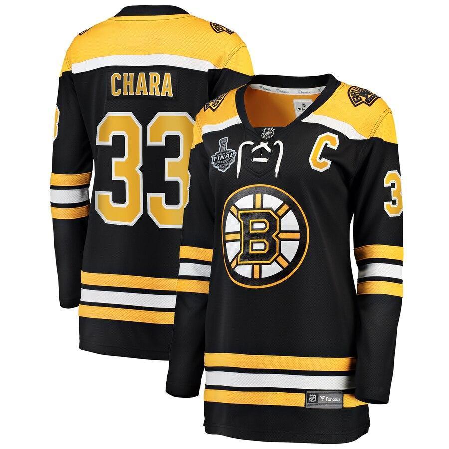 Women s Boston Bruins Zdeno Chara Black 2019 Stanley Cup Final Bound Home Breakaway Player Jersey Black Yellow