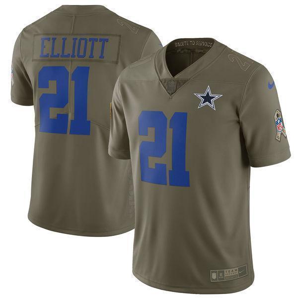 Ezekiel Elliott Dallas Cowboys Salute To Service Limited Jersey - Olive