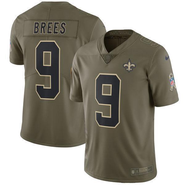 Drew Brees New Orleans Saints Salute To Service Limited Jersey - Olive