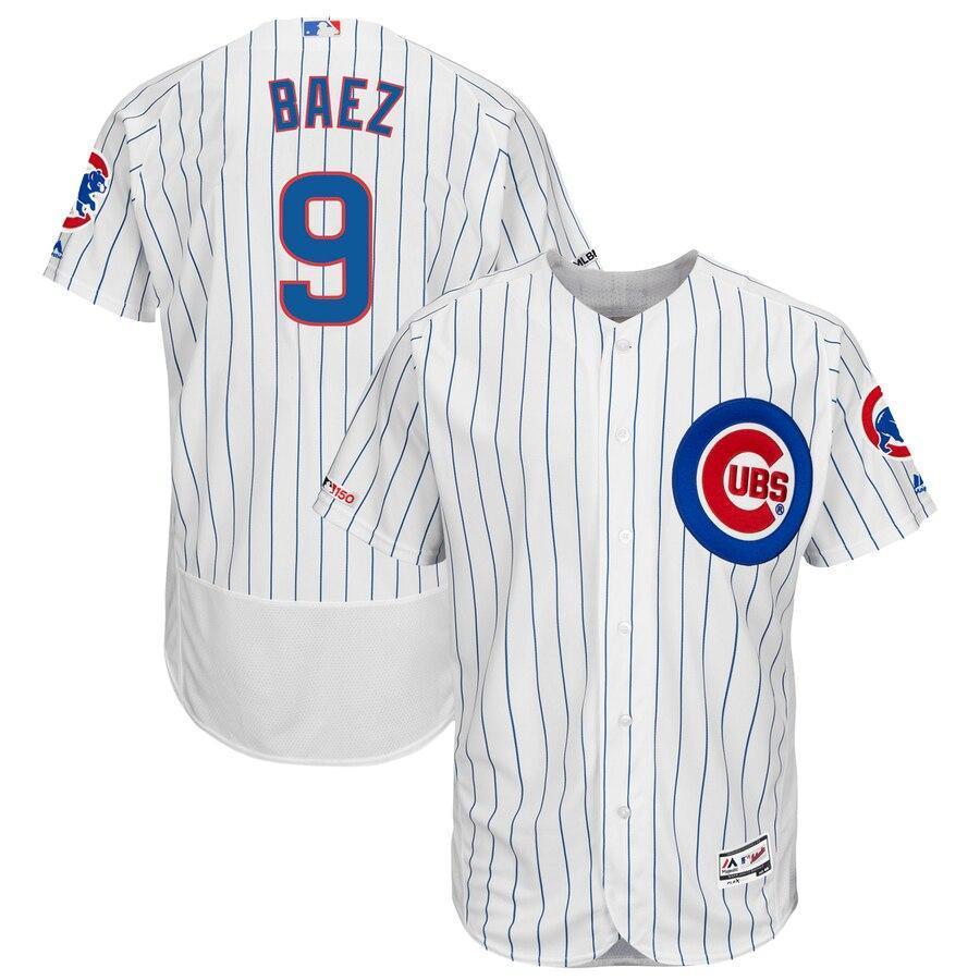 Men's Chicago Cubs Javier Baez Majestic White/Royal Home Authentic Collection Flex Base Player Jersey