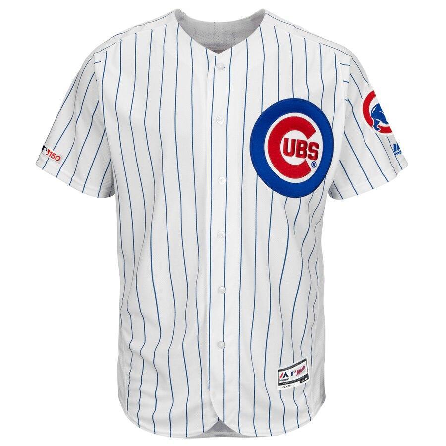 Men's Chicago Cubs Javier Baez Majestic White/Royal Home Authentic Collection Flex Base Player Jersey