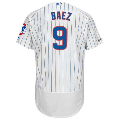 Men's Chicago Cubs Javier Baez Majestic White/Royal Home Authentic Collection Flex Base Player Jersey