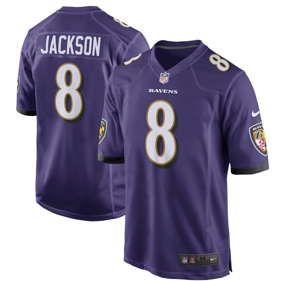 Lamar Jackson 8 Baltimore Ravens Purple Game Jersey