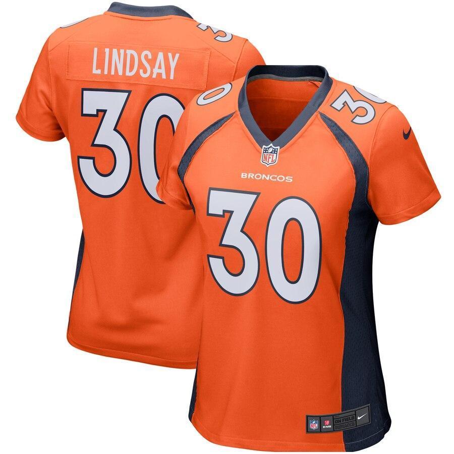 Phillip Lindsay 30 Denver Broncos Women's Orange Player Game Jersey