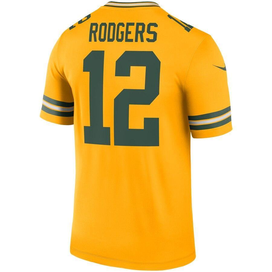 Aaron Rodgers 12 Green Bay Packers Gold Inverted Legend Jersey