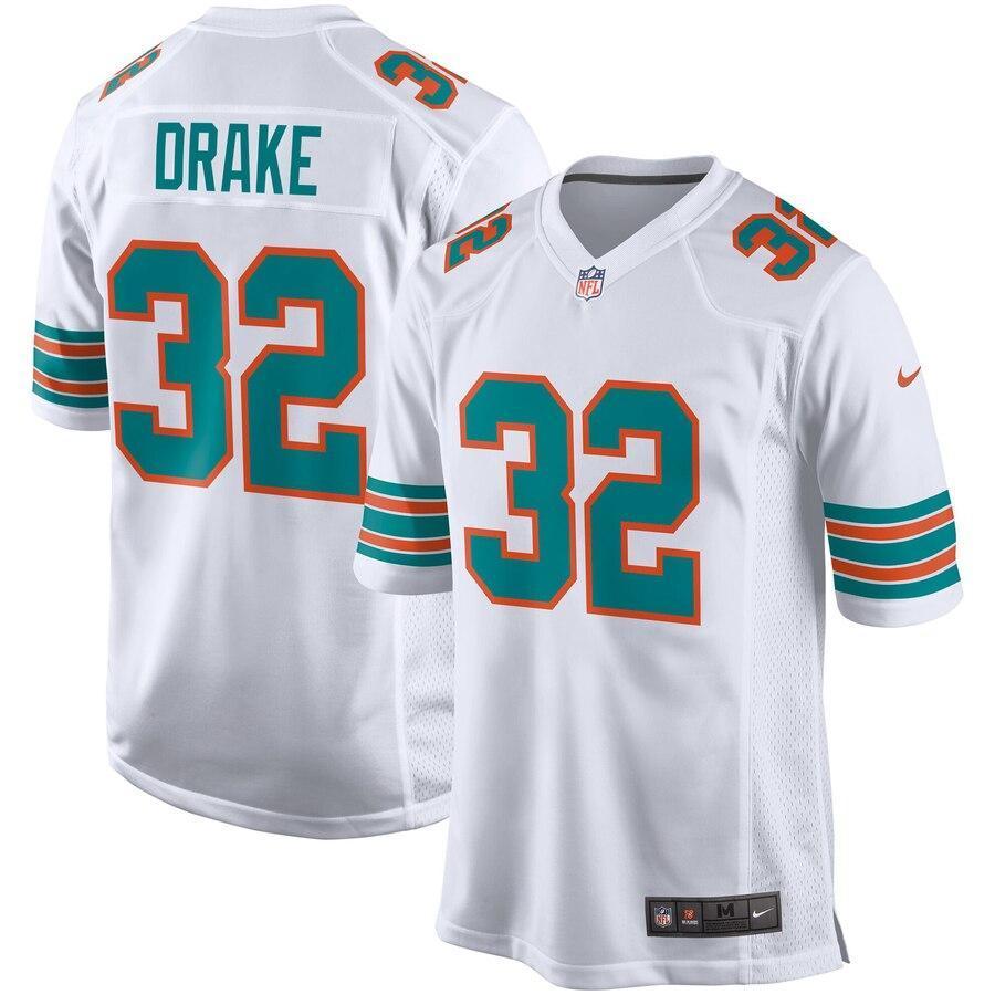 Kenyan Drake 32 Miami Dolphins White Throwback Game Jersey