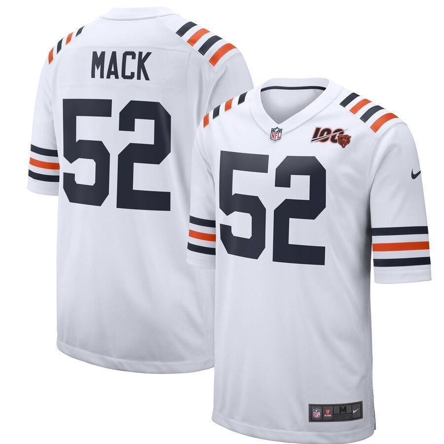 Khalil Mack 52 Chicago Bears White 2019 100th Season Alternate Classic Player Game Jersey