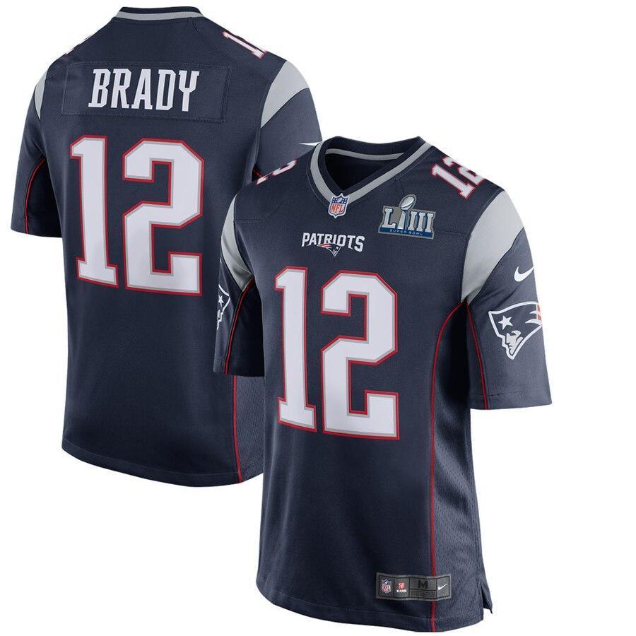 Tom Brady 12 New England Patriots Navy Super Bowl LIII Bound Game Jersey