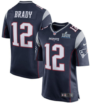 Tom Brady 12 New England Patriots Navy Super Bowl LIII Bound Game Jersey