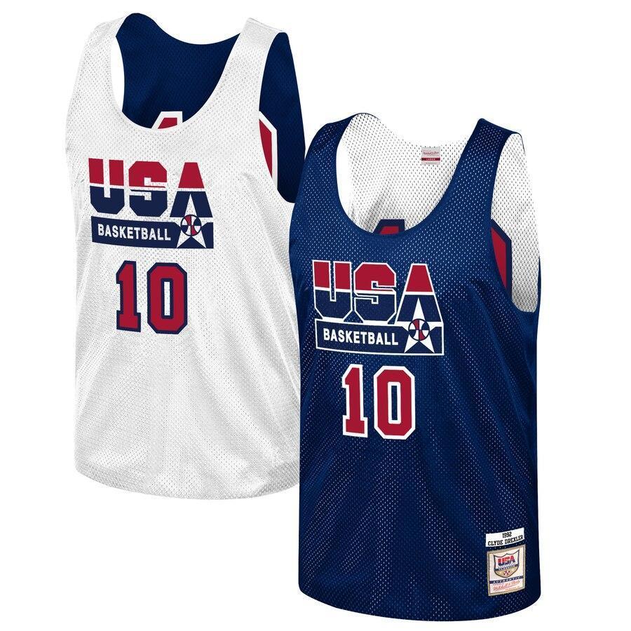 Clyde Drexler USA Basketball Training 1992 Dream Team Authentic Reversible Practice Jersey - Navy