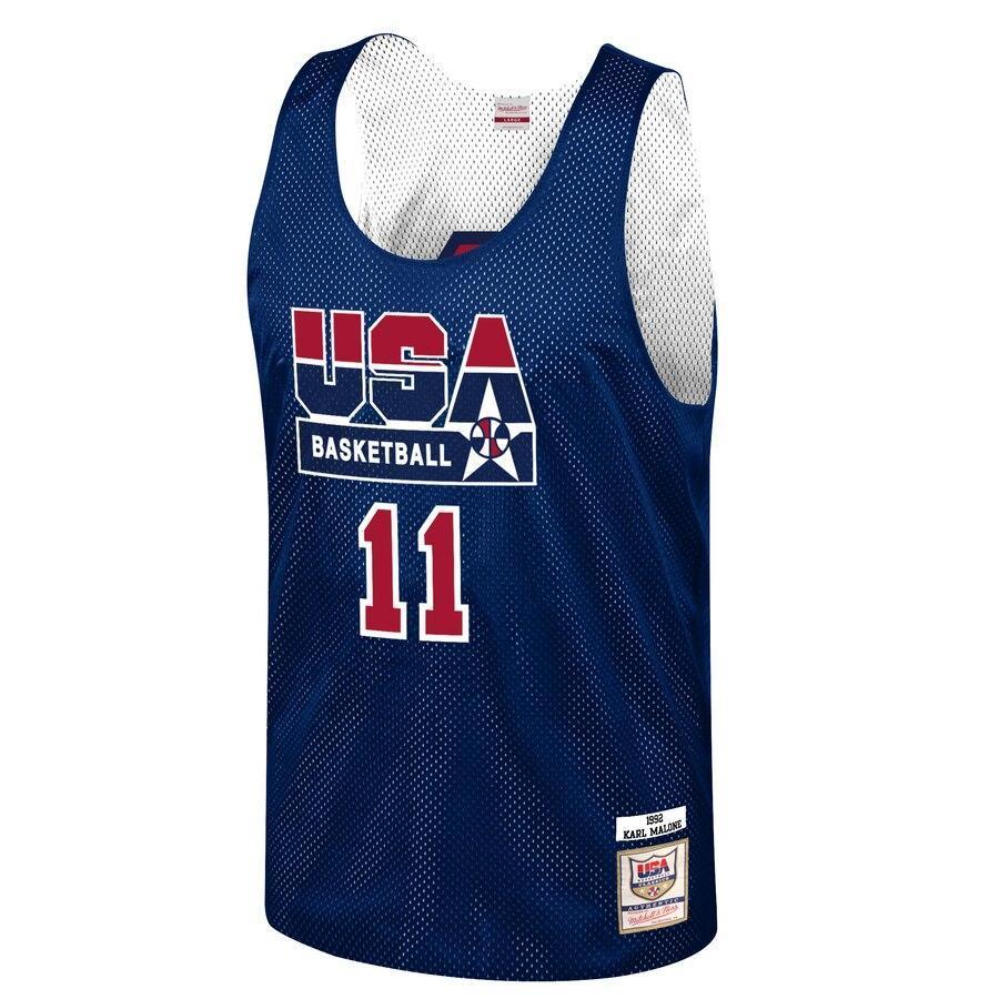 Karl Malone USA Basketball Training 1992 Dream Team Authentic Reversible Practice Jersey - Navy