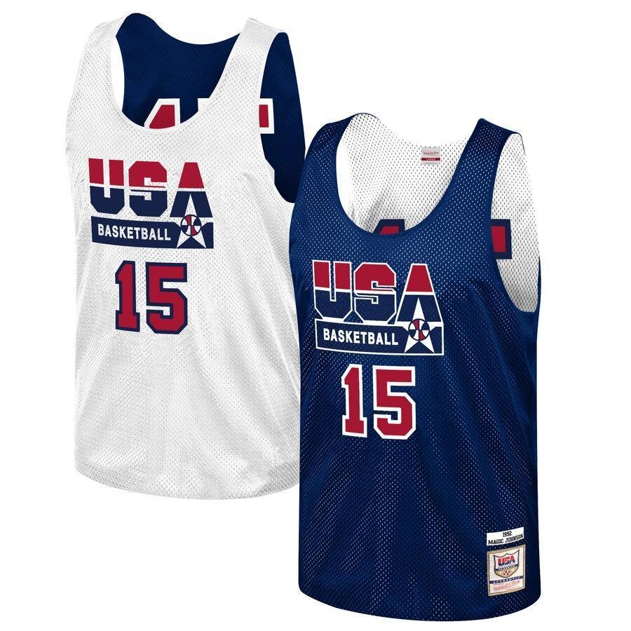 Magic Johnson USA Basketball Training 1992 Dream Team Authentic Reversible Practice Jersey - Navy