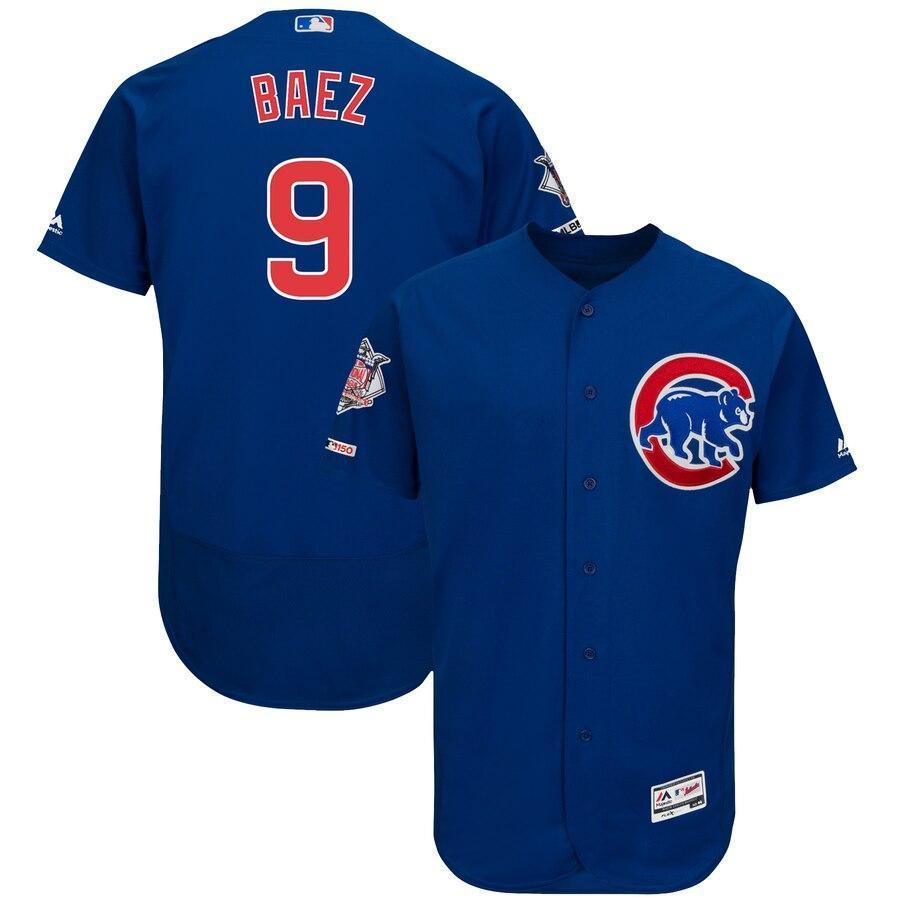 Men's Chicago Cubs Javier Baez Majestic White/Royal Home Authentic Collection Flex Base Player Jersey