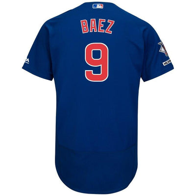 Men's Chicago Cubs Javier Baez Majestic White/Royal Home Authentic Collection Flex Base Player Jersey
