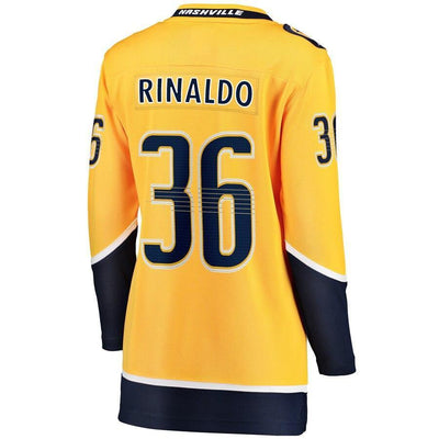 Zac Rinaldo Nashville Predators Branded Women's Home Breakaway Player Jersey – Gold