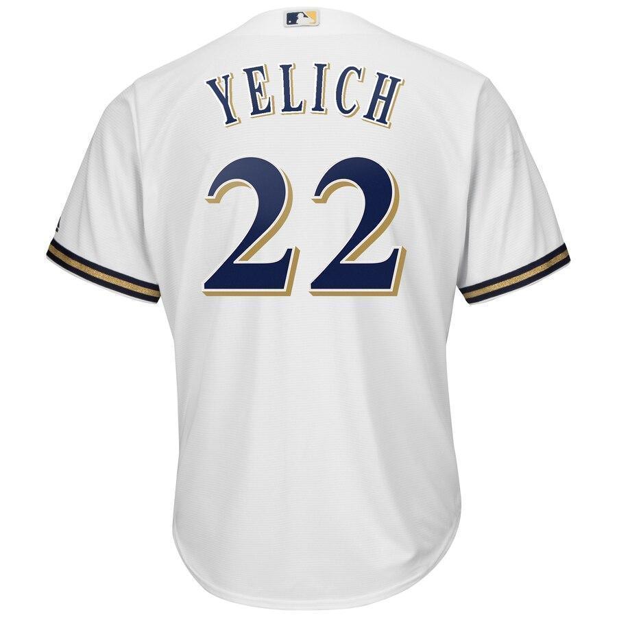 Christian Yelich 22 Milwaukee Brewers White Home Hispanic Heritage Cool Base Player Jersey
