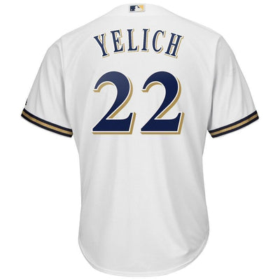 Christian Yelich 22 Milwaukee Brewers White Home Hispanic Heritage Cool Base Player Jersey