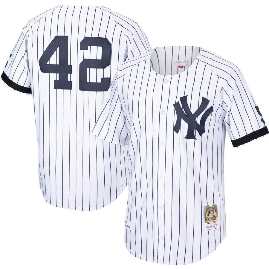 Men's New York Yankees Mariano Rivera Mitchell & Ness White/Navy Home 1999 Cooperstown Collection  Jersey