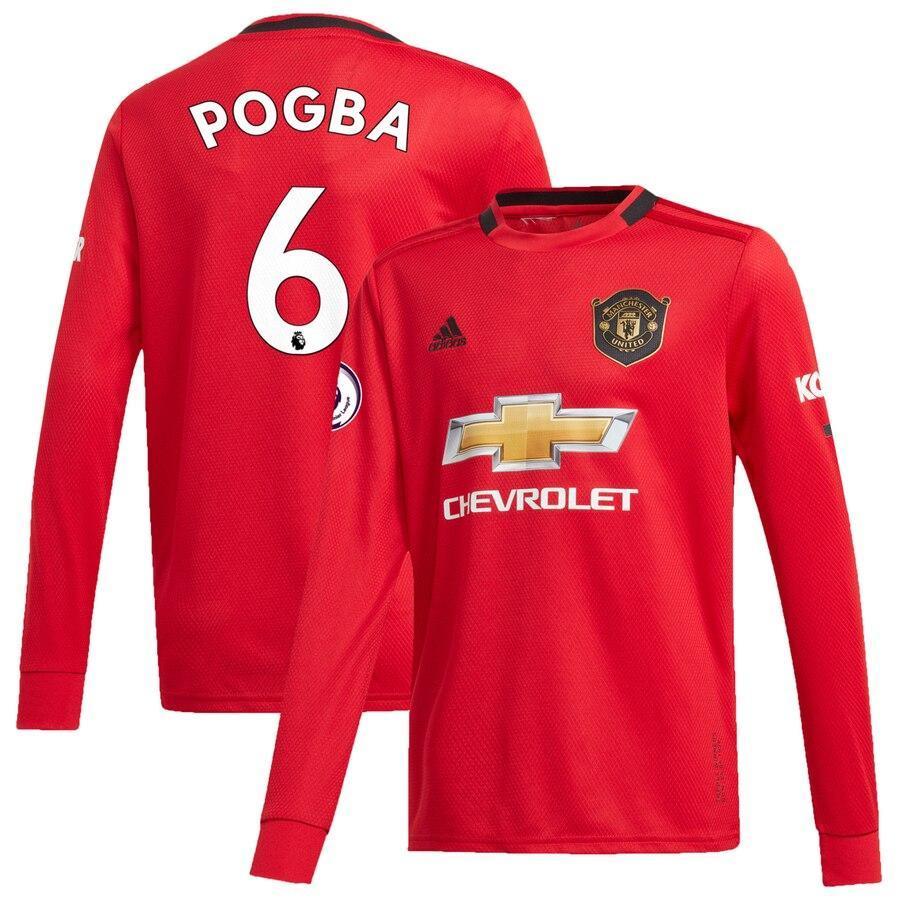 Paul Pogba Manchester United adidas Youth 2019/20 Home Replica Long Sleeve Player Jersey – Red