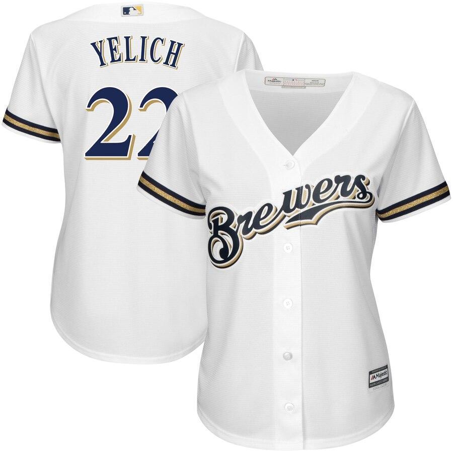 Christian Yelich 22 Milwaukee Brewers Women's White Plus Size Home Cool Base Player Jersey