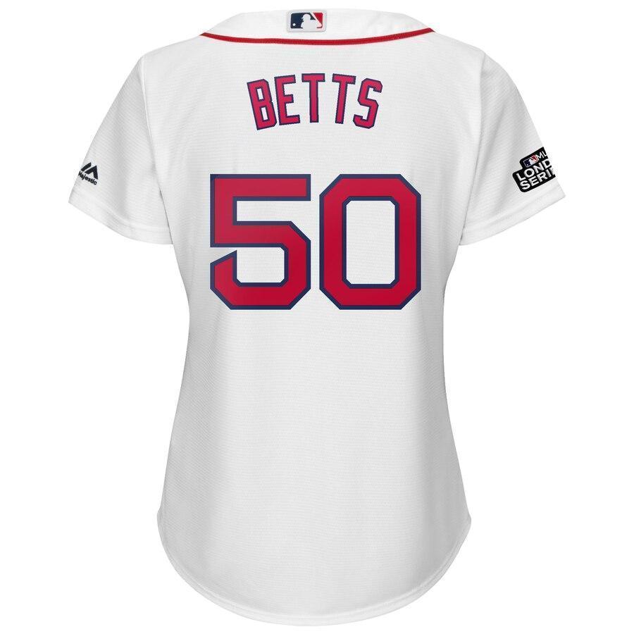 Mookie Betts 50 Boston Red Sox Women's White 2019 London Series Cool Base Player Jersey